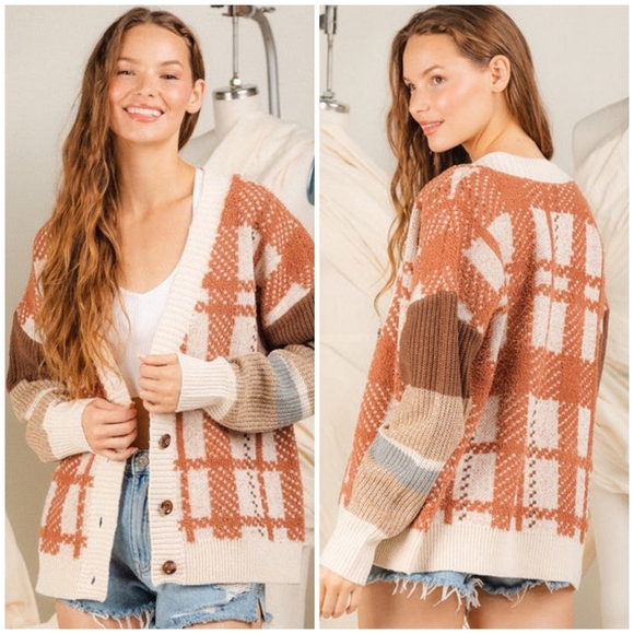 LOVERICHE Cozy Chic Mixed Knitted Magenta Oversized Cardigan - Picture 7 of 8